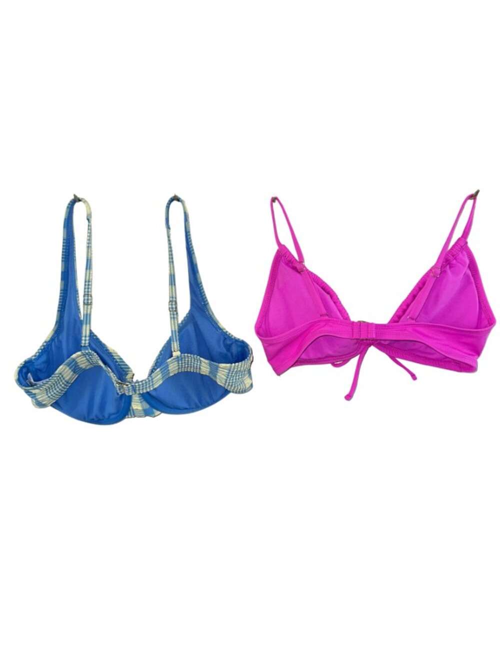 Bundle Set of 2 NWT Bikini Tops Pink Ribbed S Blue Plaid Underwire M - Picture 9 of 10